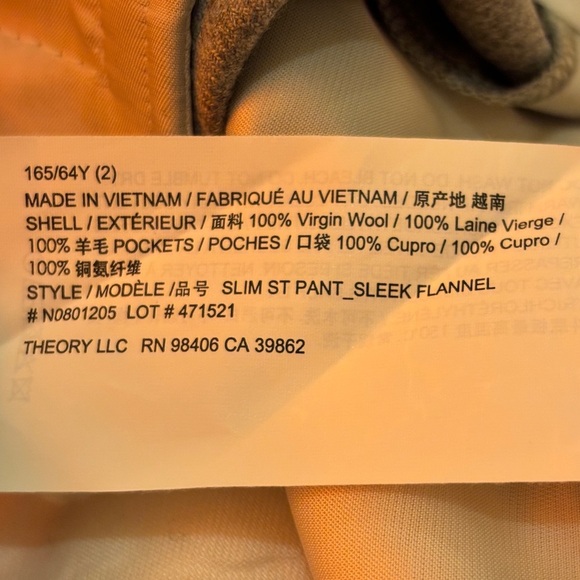 THEORY Gray Slim-Straight Wool Pant in New Light Heather Sleek Flannel Sz 2 NWT - Picture 5 of 10